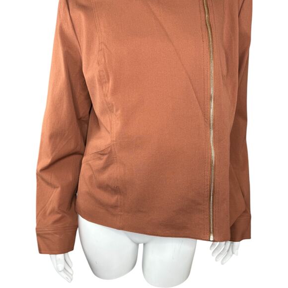 Isaac Mizrahi Live! 24/7 Stretch Zip Front Moto Jacket Cognac 10 NWOT - Picture 3 of 13